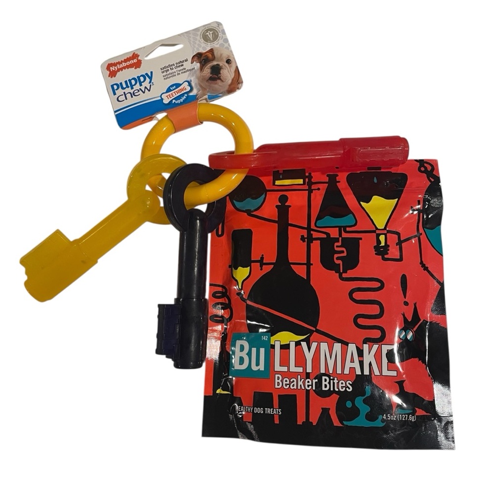 Bullymake Dog Treats & Nylabone Keys Puppy Chew Bundle
